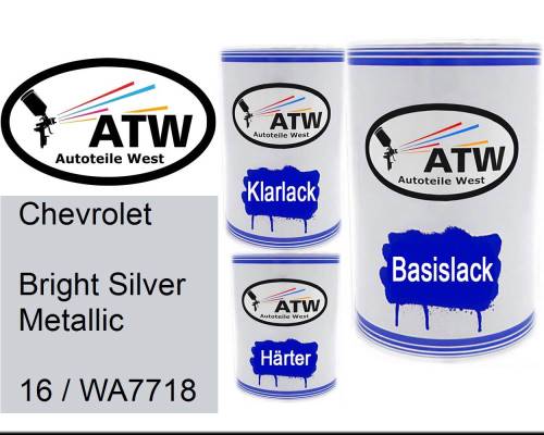 Chevrolet, Bright Silver Metallic, 16 / WA7718: 500ml Lackdose + 500ml Klarlack + 250ml Härter - Set, von ATW Autoteile West.